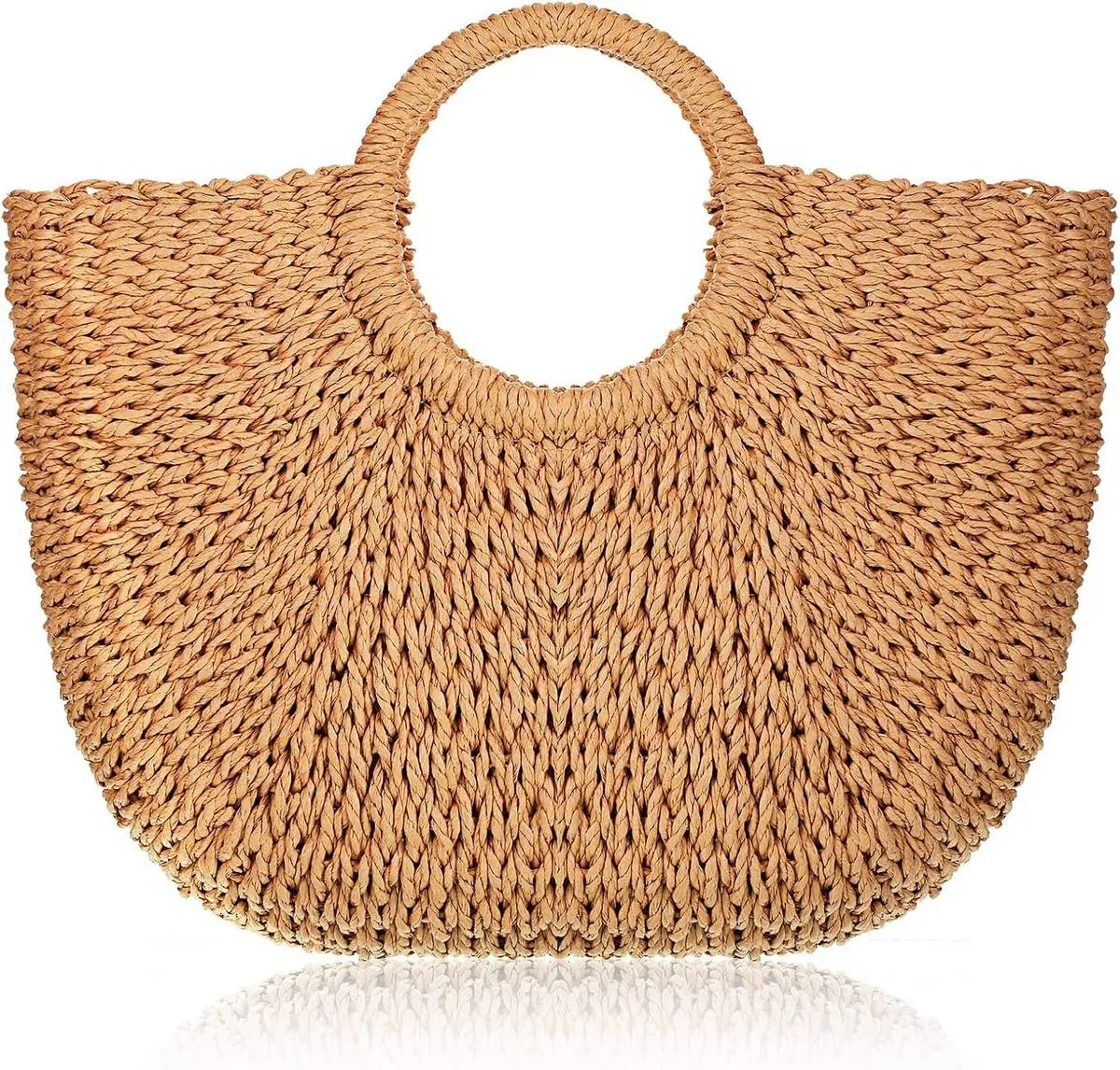 Bolso cesta de paja tejido a mano con asas de anilla — bolso tejido a mano de WEFTAVA
