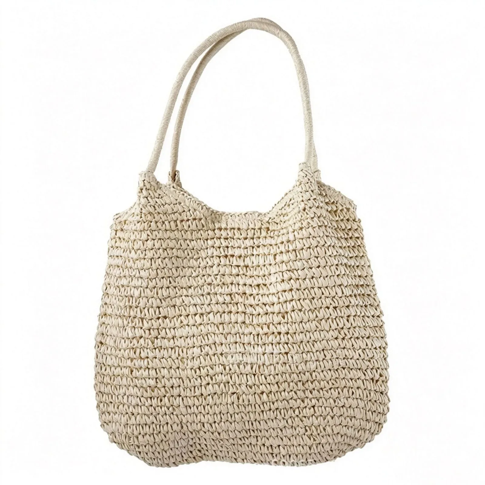 Bolso tote tejido a mano de mezcla de paja de papel estilo resort relajado — bolso tejido a mano de WEFTAVA
