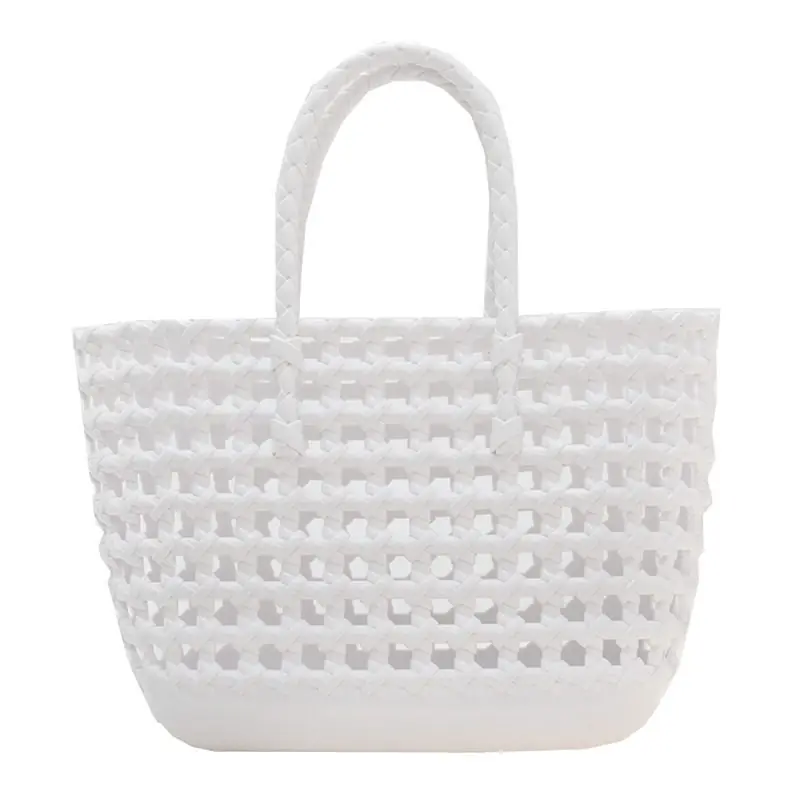 Borsa cestino in PVC a maglia aperta bianca con manici superiori