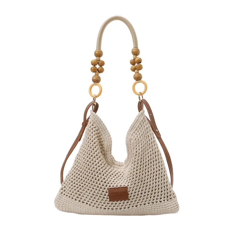 Bolso tote tejido a mano de mezcla de paja con tejido abierto — bolso tejido a mano de WEFTAVA