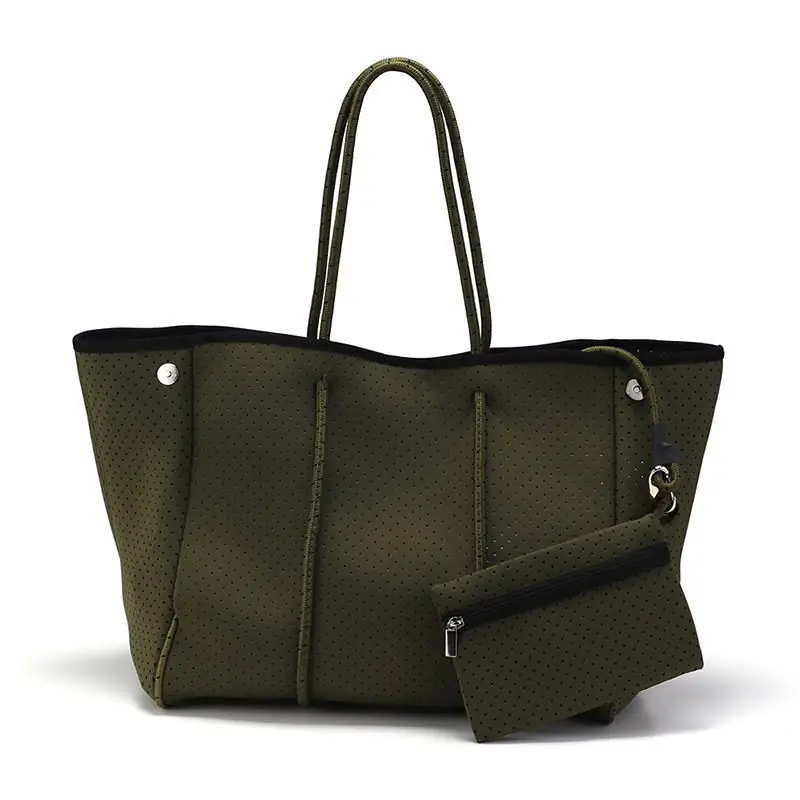 Bolso bandolera de neopreno trenzado color oliva con bolsa desmontable