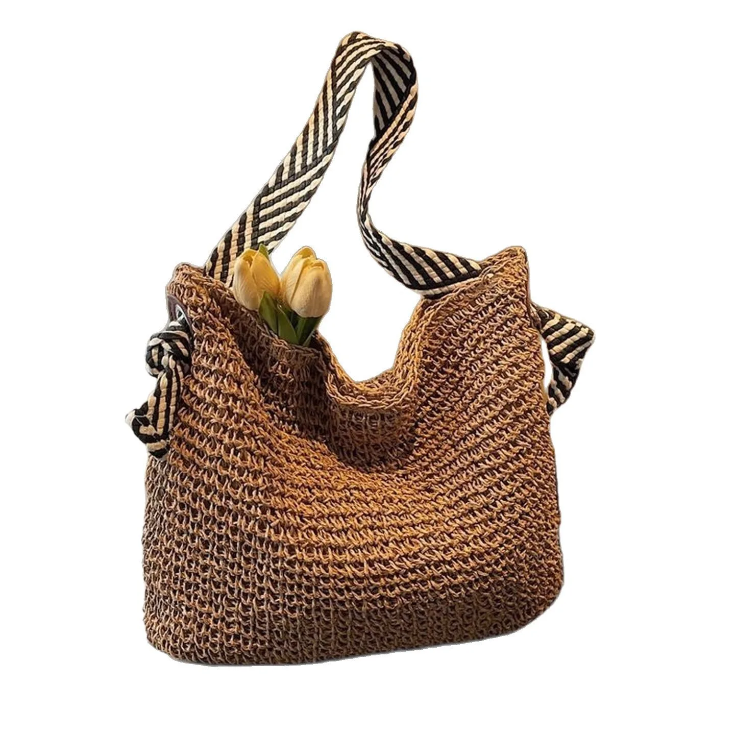 Bolso tote tejido a mano versátil de mezcla de paja de papel para resort — bolso tejido a mano de WEFTAVA