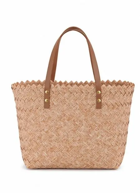 Cesta de paja natural con asas de cuero — bolso tejido a mano de WEFTAVA